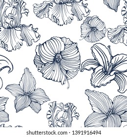 seamless pattern, exotic flowers ,hand drawing vector