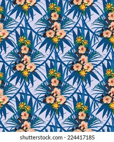 Seamless pattern with exotic flowers. Hand drawn vector.