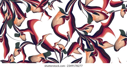 Nahtlose Muster exotischer Blumen mit handgezeichneter Aquarellstruktur. Vektorgrafik


