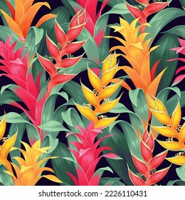 Seamless pattern with exotic flowers and leaves