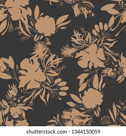 Seamless pattern. Exotic flowers. Trend textile floral print. For womenswear, interior decor.