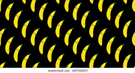 SEAMLESS pattern exotic fruit banana, funny cute faces character. Kitchen textile or wrapping paper