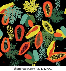 seamless pattern with exotic fruit, papaya, vector design for paper, fabric and other surfaces