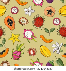 Seamless pattern with exotic fruits. Design for fabric, textile, wallpaper, packaging.