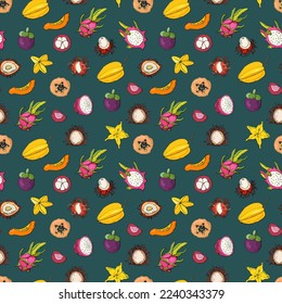 Seamless pattern with exotic fruits. Design for fabric, textile, wallpaper, packaging.	