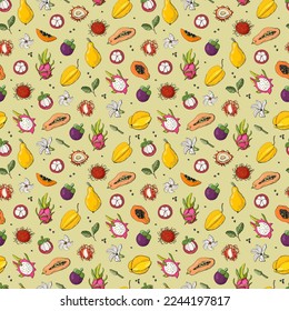 Seamless pattern with exotic fruits. Design for fabric, textile, wallpaper, packaging.	