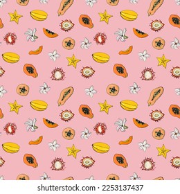 Seamless pattern with exotic fruits. Design for fabric, textile, wallpaper, packaging.	