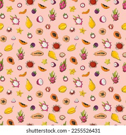Seamless pattern with exotic fruits. Design for fabric, textile, wallpaper, packaging.	
