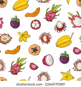 Seamless pattern with exotic fruits. Design for fabric, textile, wallpaper, packaging.	