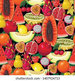 Seamless pattern with exotic fruits. Trendy print.