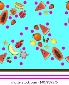 Seamless pattern with exotic fruits. Trendy print.