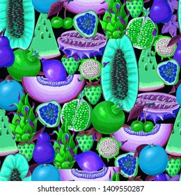 Seamless pattern with exotic fruits. Trendy print.