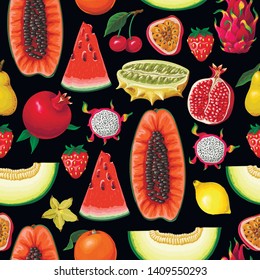 Seamless pattern with exotic fruits. Trendy print.