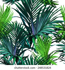 seamless pattern of exotic green leaves