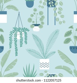 Seamless pattern with exotic home plants