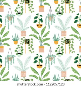 Seamless pattern with exotic home plants