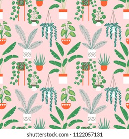 Seamless pattern with exotic home plants