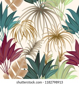 Seamless pattern of exotic jungle plant tropical palm leaves, floral vector. Nature wallpaper.Vector background.