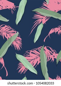 Seamless pattern of exotic leaf, palm / coconut leaf, vintage saturation pastel colour palette, flat minimal hand draw vector