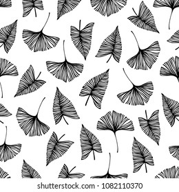 Seamless pattern with exotic leaves.