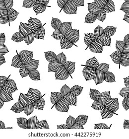 Seamless pattern with exotic leaves.