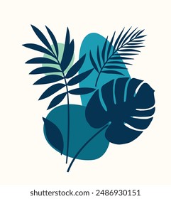 Seamless pattern of exotic leaves and tropical plants. Illustrations. Ideal for summer decor, textiles, and fashion.