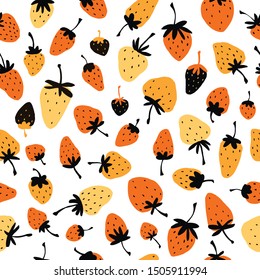 Seamless pattern with exotic orange strawberries on a white background.