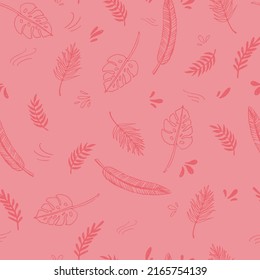 Seamless pattern with exotic plant leaves. Simple summer vacation background for tours, website, brochures, textiles, fabrics.