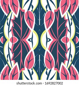 seamless pattern exotic shapes with flowers and leaves plants