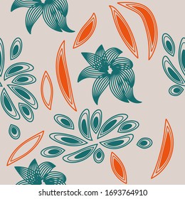 seamless pattern exotic shapes with flowers and leaves plants
