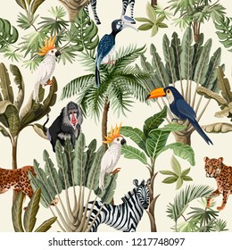 Seamless pattern and exotic trees   animals  