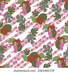 Seamless pattern with exotic trees and animals.
