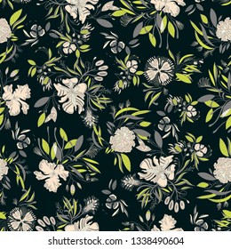 Seamless pattern with exotic tropic flowers. Trend design for paper, cover, fabric, interior decor, womenswear, textile.