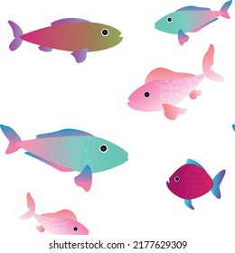 A seamless pattern with exotic tropical fishes. Cartoon underwater animals background. Colorful childish vector design. Wrapping, notebooks, labels, accessories-school.