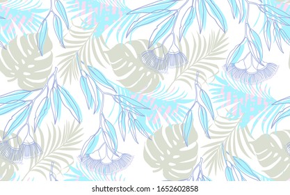 seamless pattern Exotic tropical flowers artwork for fabrics, souvenirs, packaging, greeting cards and scrapbooking