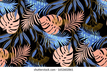 seamless pattern Exotic tropical flowers artwork for fabrics, souvenirs, packaging, greeting cards and scrapbooking