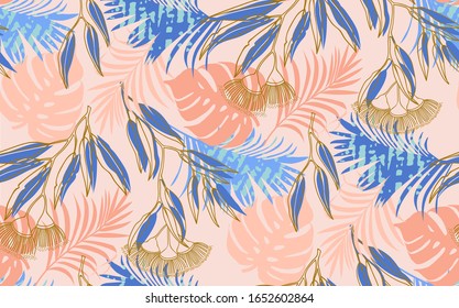 seamless pattern Exotic tropical flowers artwork for fabrics, souvenirs, packaging, greeting cards and scrapbooking