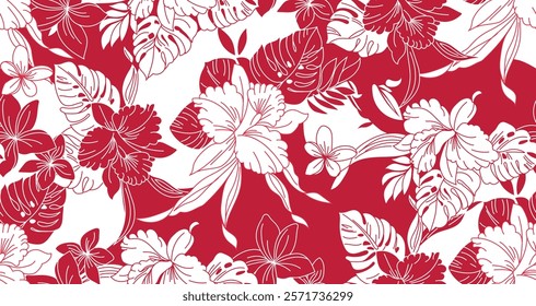 seamless pattern Exotic tropical flowers and leaves.  artwork for fabrics, souvenirs, packaging, greeting cards and scrapbooking