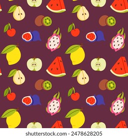 Seamless pattern with exotic tropical fruits