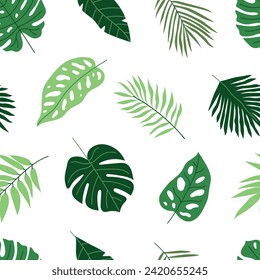 Seamless pattern with exotic tropical leaves