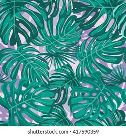 Seamless pattern with exotic tropical leaves. Decorative vector background.