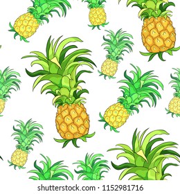 seamless pattern exotic tropical pineapple fruit  vector illustration