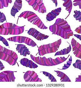 A seamless pattern of exotic, vibrant purple leaves of a banana. Decorative image with colorful purple tropical foliage. Vector illustration EPS 8.