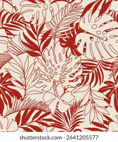 seamless pattern Exotic   wallpaper of tropical flowers  green leaves of palm trees and flowers bird of paradis, hibiscus, artwork for fabrics, souvenirs, packaging, greeting cards 