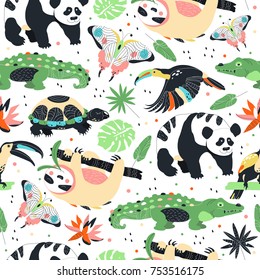 Seamless pattern with exotic zoo animals