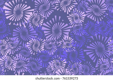 Seamless pattern. Explosions of fireworks inscribed in pentagons. Five colors. For design, textiles, 3D graphics and wallpapers.