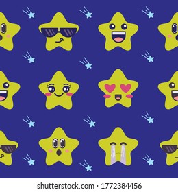 Seamless pattern with a lot of expressions of stars. Cute star seamless pattern.