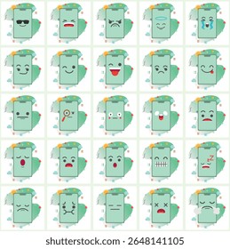 Seamless pattern of expressive smartphone icons conveying diverse emotions