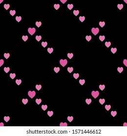 Seamless pattern with exquisite bright pink hearts on black background for plaid, fabric, textile, clothes, tablecloth and other things. Vector image. 