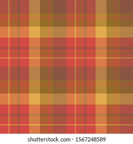 Seamless pattern in exquisite bright red, yellow and brown colors for plaid, fabric, textile, clothes, tablecloth and other things. Vector image. 
